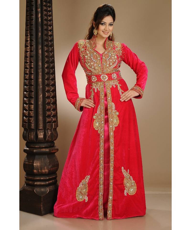 red velvet embroidered zari_work islamic-kaftans
