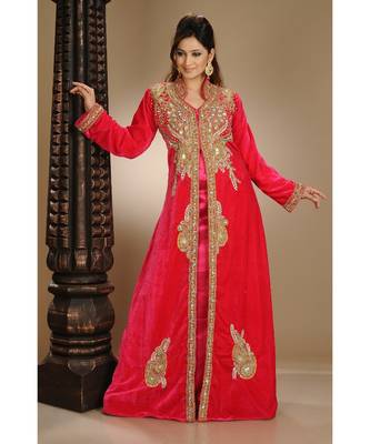 red velvet embroidered zari_work islamic-kaftans 3