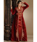 Maroon Velvet Zari Work Embroidered Islamic Kaftan
