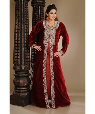 maroon velvet embroidered zari_work islamic-kaftans 1