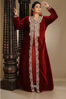 maroon velvet embroidered zari_work islamic-kaftans