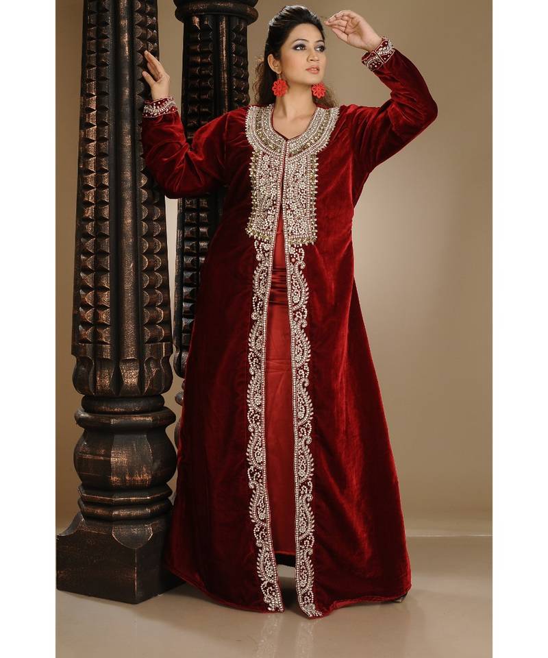 maroon velvet embroidered zari_work islamic-kaftans