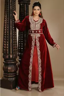 maroon velvet embroidered zari_work islamic-kaftans