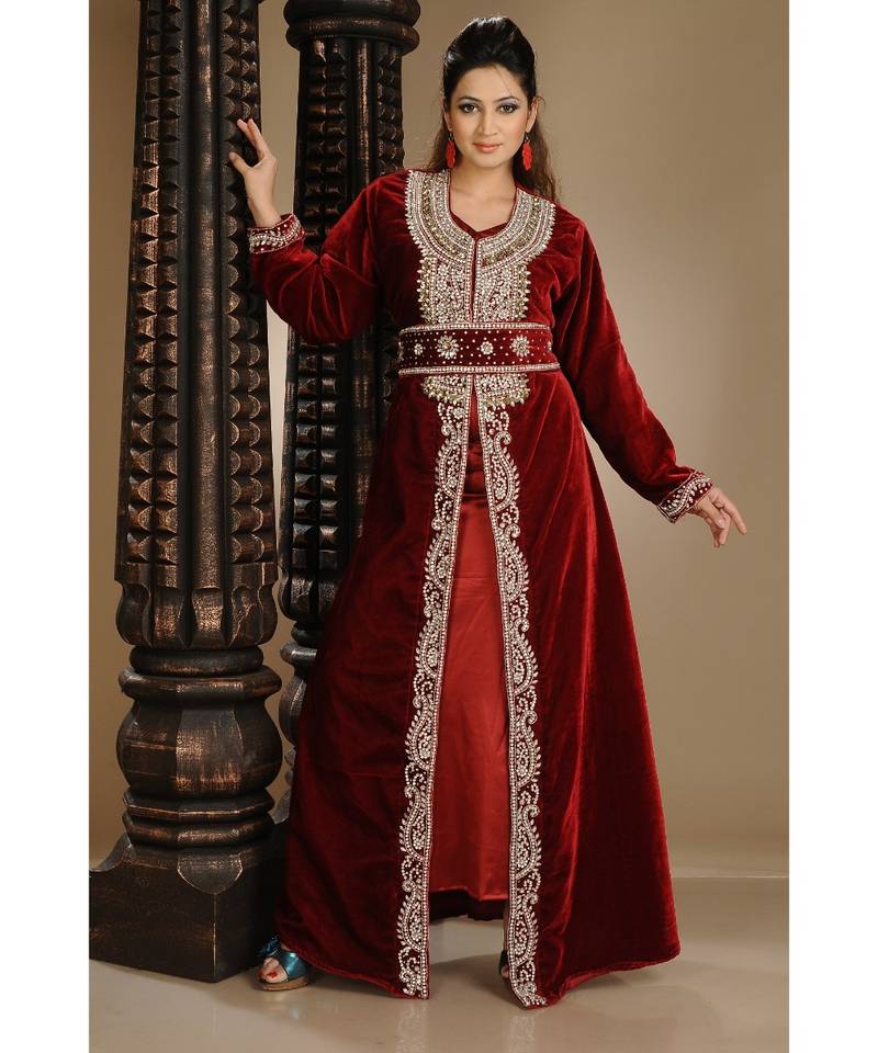 maroon velvet embroidered zari_work islamic-kaftans