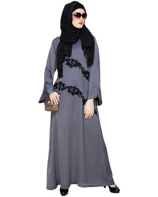 Modest Forever  Grey embroidered nida abaya 1