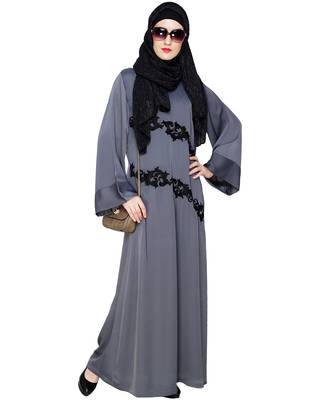 Modest Forever  Grey embroidered nida abaya 2