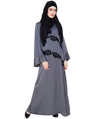 Modest Forever  Grey embroidered nida abaya 3