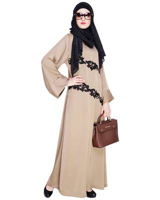 Modest Forever  Beige embroidered nida abaya 2