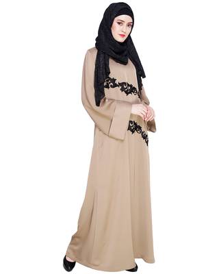 Modest Forever  Beige embroidered nida abaya 3