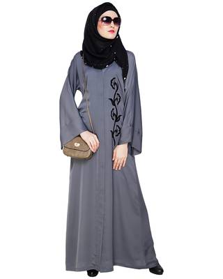 Modest Forever  Grey embroidered nida abaya 1