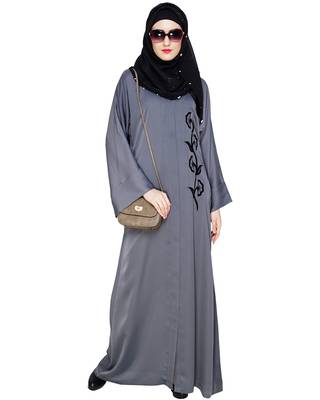 Modest Forever  Grey embroidered nida abaya 2