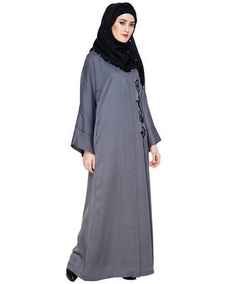 Modest Forever  Grey embroidered nida abaya 3