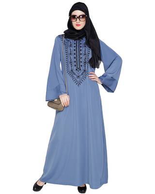 Modest Forever  Blue embroidered nida abaya 1