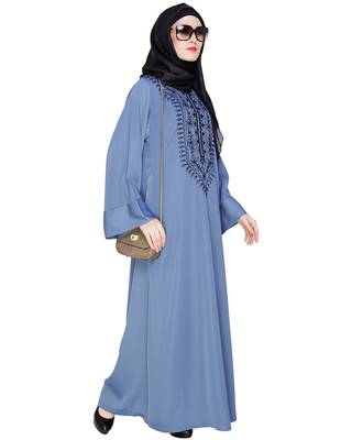 Modest Forever  Blue embroidered nida abaya 2