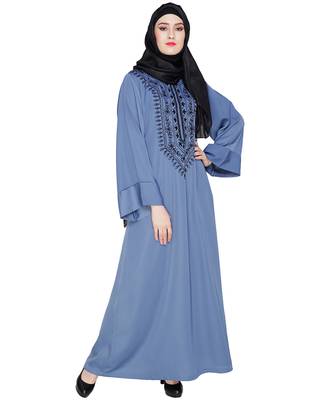 Modest Forever  Blue embroidered nida abaya 3