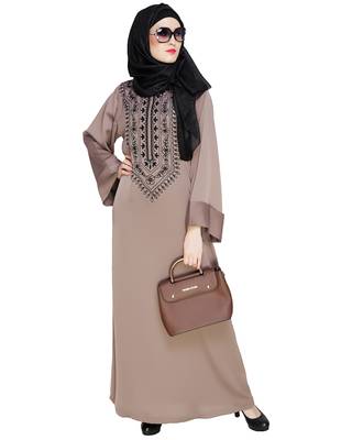 Modest Forever  Brown embroidered nida abaya 1