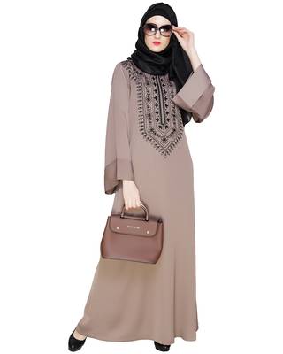 Modest Forever  Brown embroidered nida abaya 2