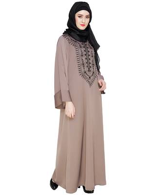Modest Forever  Brown embroidered nida abaya 3