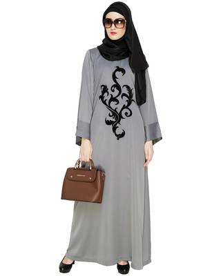 Modest Forever  Grey embroidered nida abaya 1