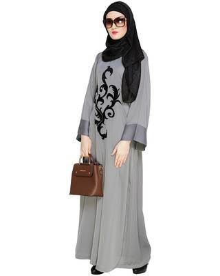 Modest Forever  Grey embroidered nida abaya 2