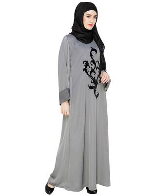 Modest Forever  Grey embroidered nida abaya 3