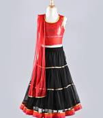 Twisha Stylish brocade choli with designer three tiered  lehenga with Dupatta-Red