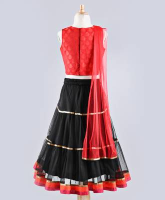 Twisha Stylish brocade choli with designer three tiered  lehenga with Dupatta-Red 3