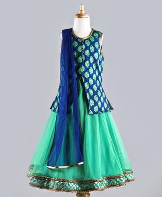 Twisha Stylish brocade long choli with designer lehenga with Dupatta-Teal Blue 1
