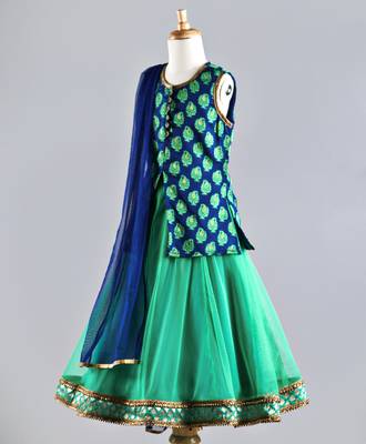 Twisha Stylish brocade long choli with designer lehenga with Dupatta-Teal Blue 2