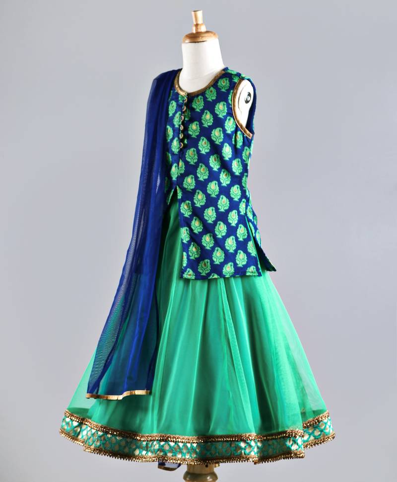 Twisha Stylish brocade long choli with designer lehenga with Dupatta-Teal Blue