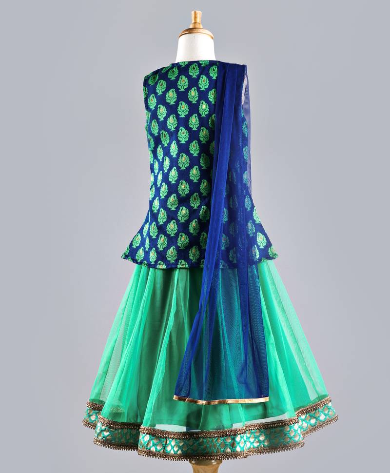 Twisha Stylish brocade long choli with designer lehenga with Dupatta-Teal Blue