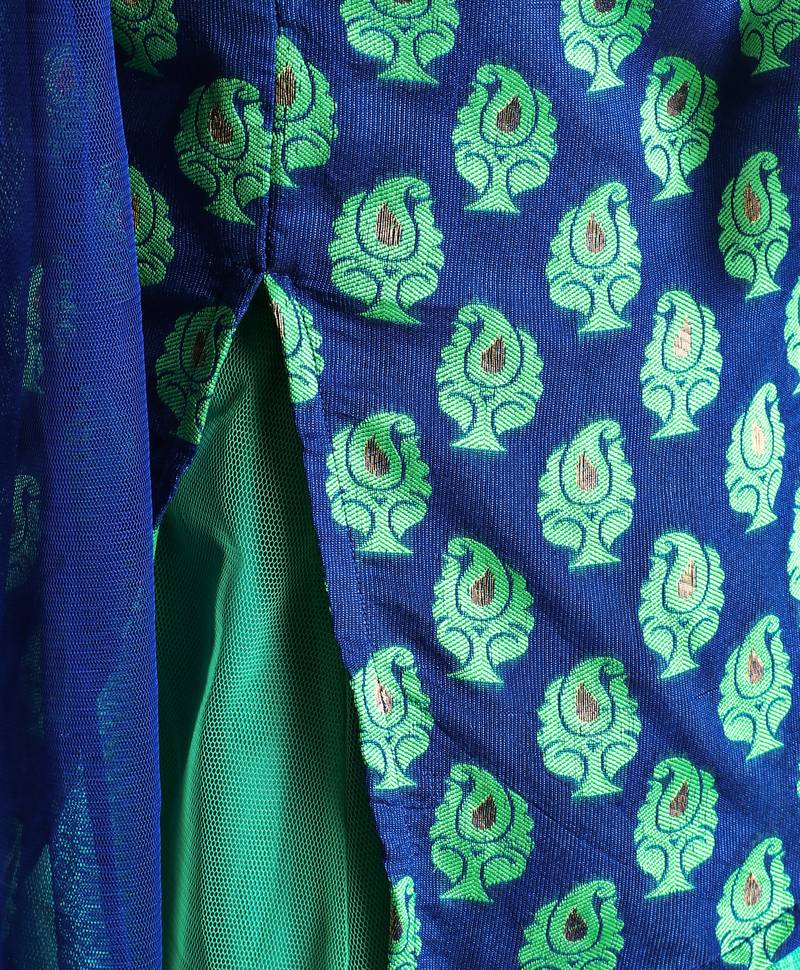 Twisha Stylish brocade long choli with designer lehenga with Dupatta-Teal Blue