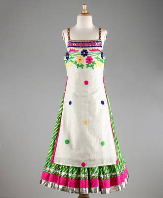 Twisha Stylish Floral Embroidered Long  choli  with designer Lehariya flared lehenga-White 1