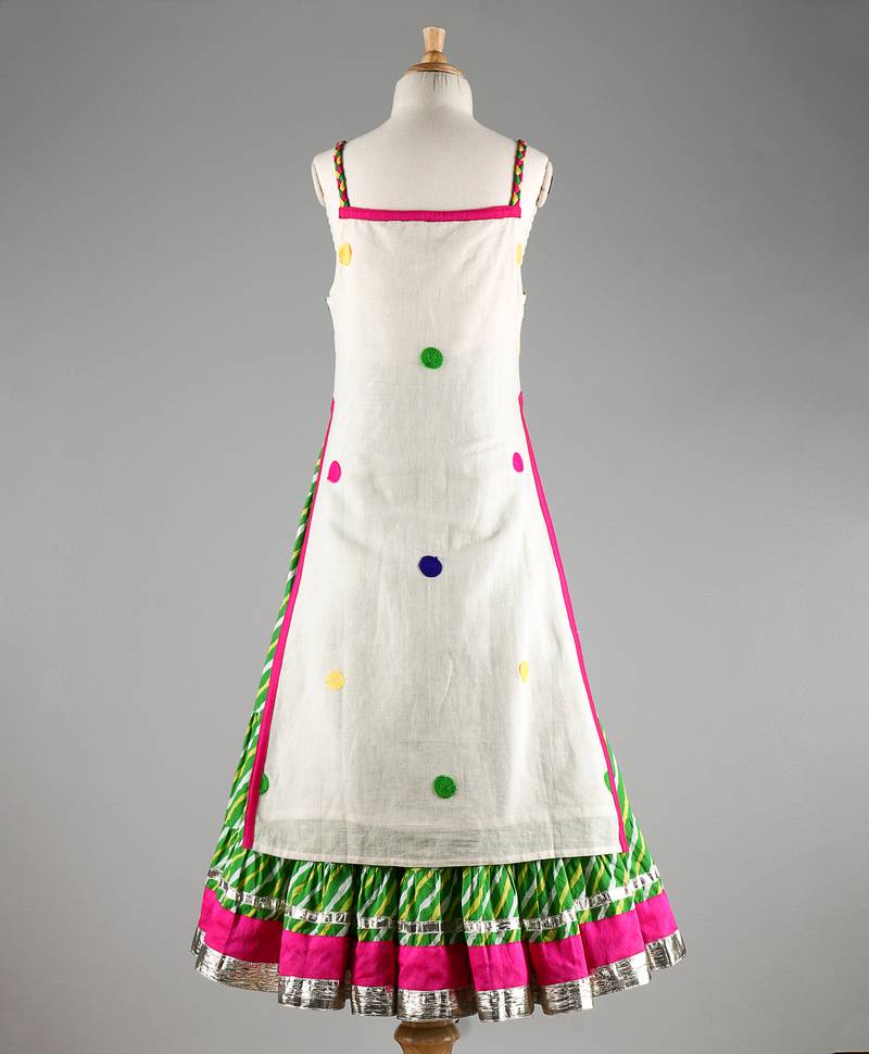 Twisha Stylish Floral Embroidered Long  choli  with designer Lehariya flared lehenga-White