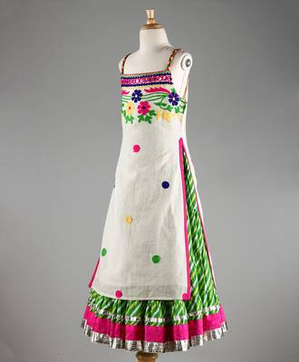 Twisha Stylish Floral Embroidered Long  choli  with designer Lehariya flared lehenga-White 3