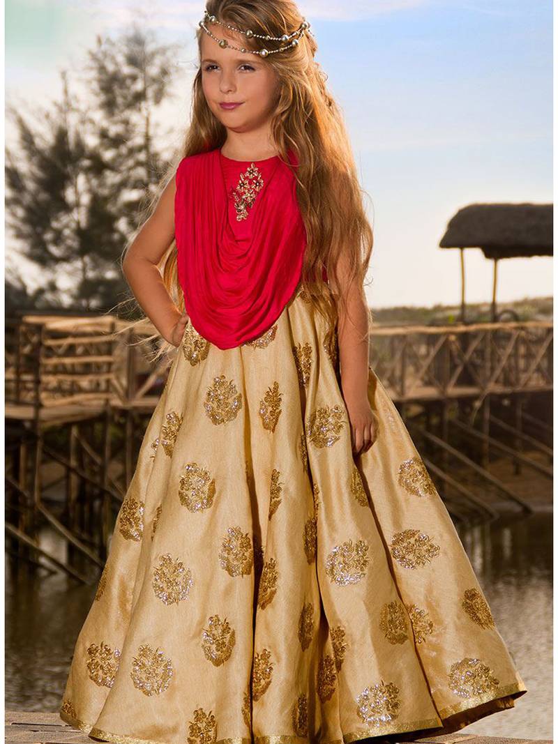 red banarasi gown