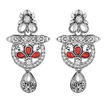 Excellent Designer Silver Plated Red & White Stone Choker Necklace Set For Women 4