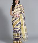 Blue printed cotton poly saree with blouse