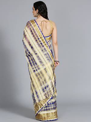 Blue printed cotton poly saree with blouse 2