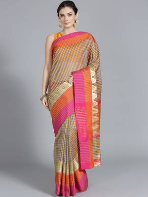 Multicolor printed art silk saree with blouse 1