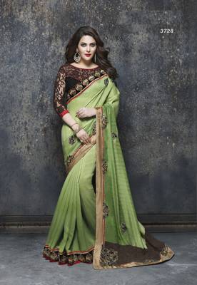 Multicolor embroidered satin saree with blouse 1