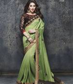 Multicolor embroidered satin saree with blouse