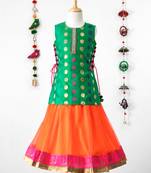 Twisha Stylish Brocade Long choli with tie up &  trendy Net Lehanaga- Green