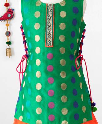 Twisha Stylish Brocade Long choli with tie up &  trendy Net Lehanaga- Green 4