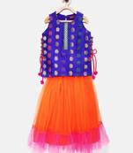 Twisha Stylish Brocade Long choli with tie up and Trendy Net Lehenga- Blue