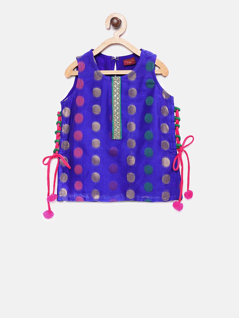 Twisha Stylish Brocade Long choli with tie up and Trendy Net Lehenga- Blue