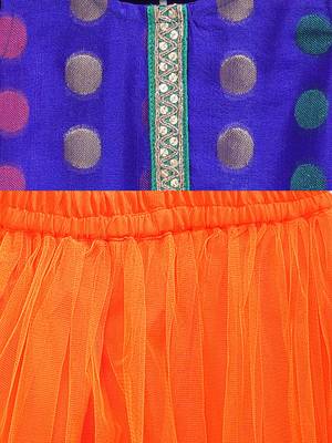 Twisha Stylish Brocade Long choli with tie up and Trendy Net Lehenga- Blue 4