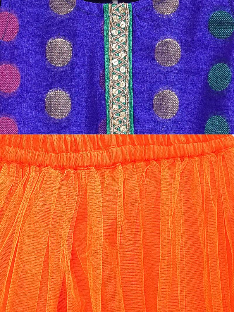 Twisha Stylish Brocade Long choli with tie up and Trendy Net Lehenga- Blue