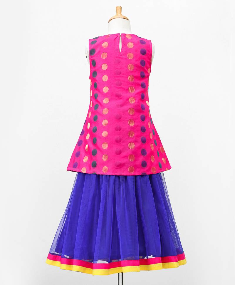 Twisha Stylish Brocade Long top withTrendy Net Lehanga- Pink