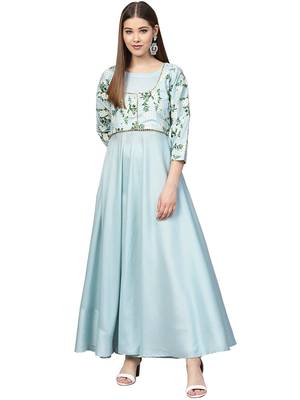 Sky-blue printed polyester kurti 1